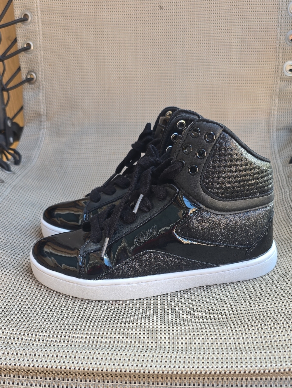 Pastry Black Patent High-Top Sneakers with Glitter Panels